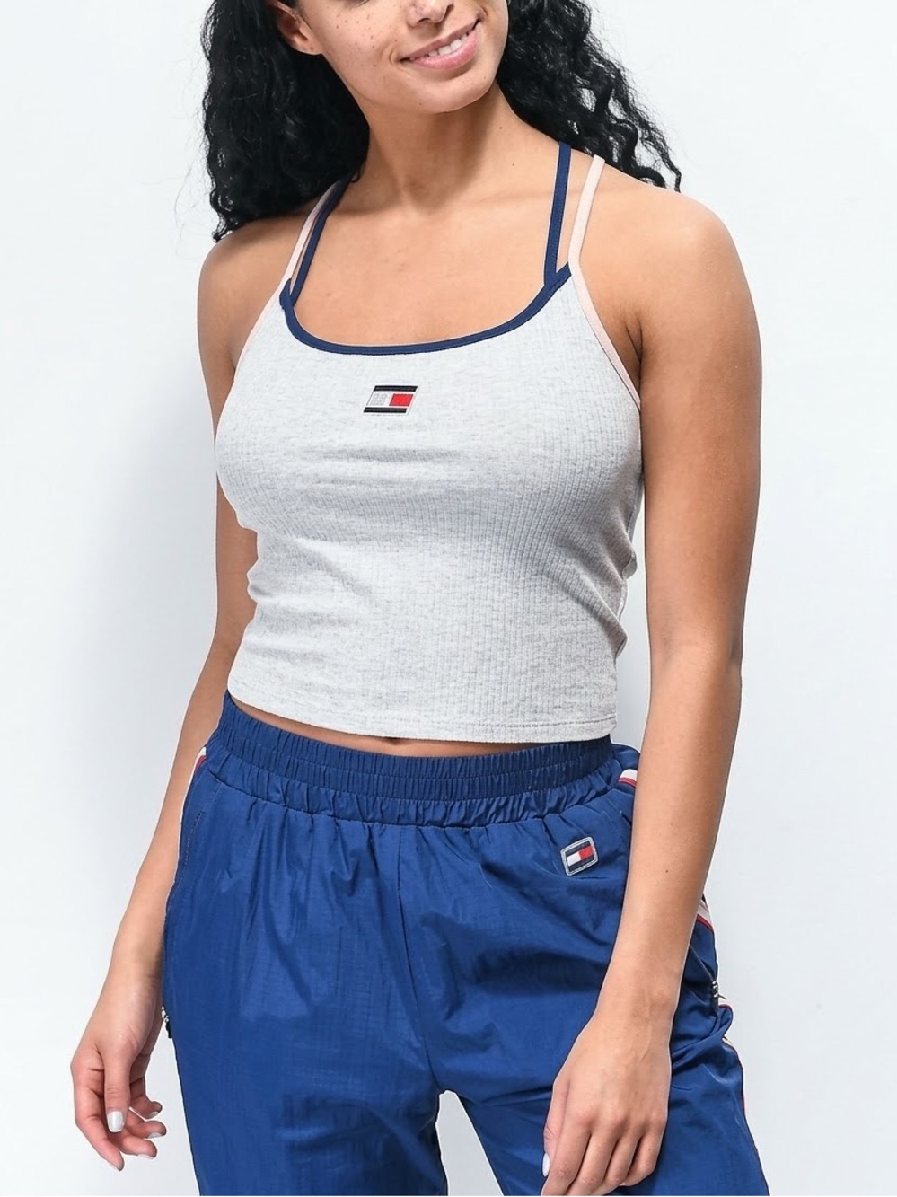 New Tommy Hilfiger Sport Strappy Cami Ribbed Tank Top Size XL Light Gray Grey